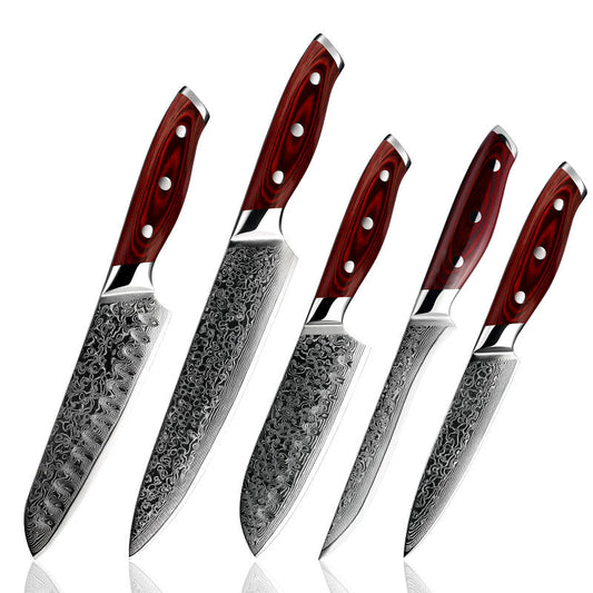 Redwood 5-Piece Japanese Damascus Kitchen Knife Set