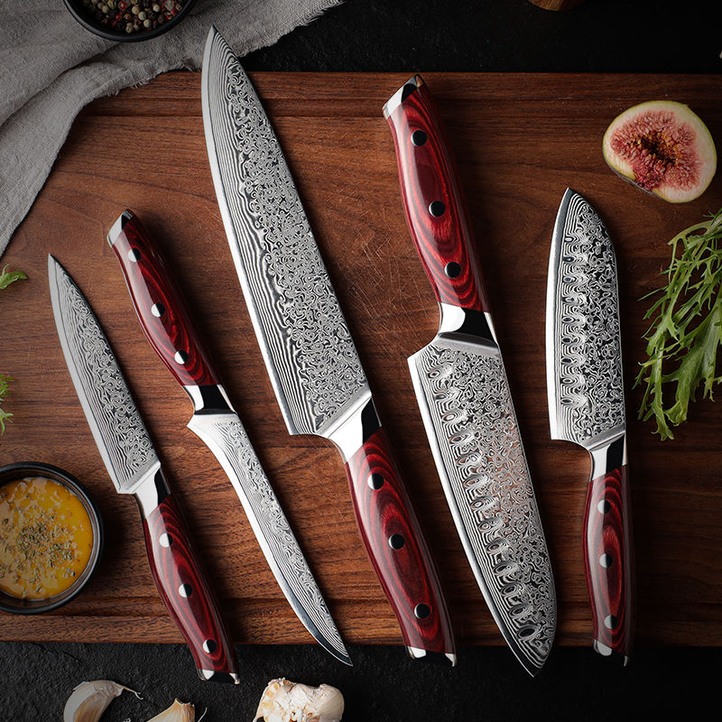 Redwood 5-Piece Japanese Damascus Kitchen Knife Set