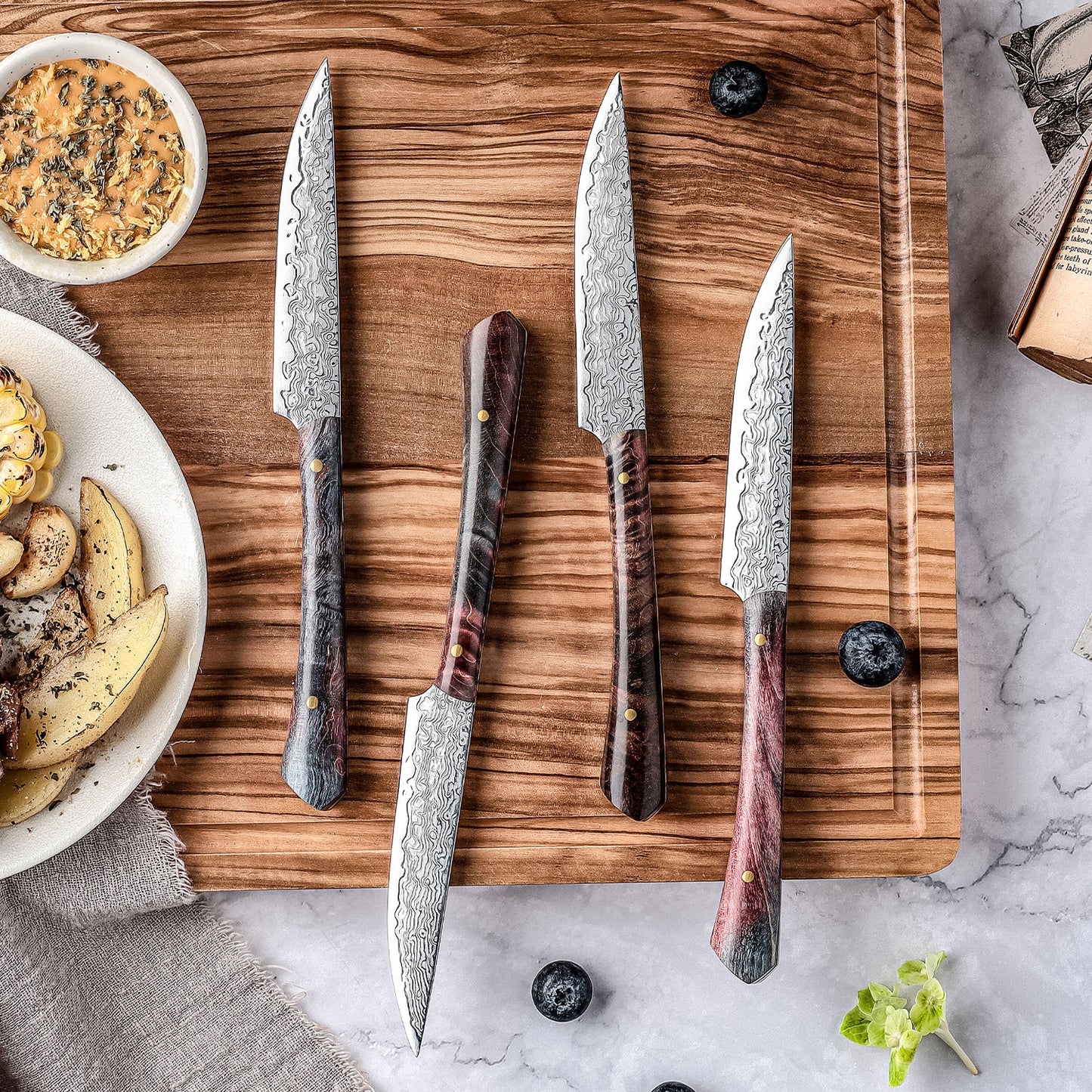 Aurelia 4-Piece AUS10 Damascus Steak Knife Set