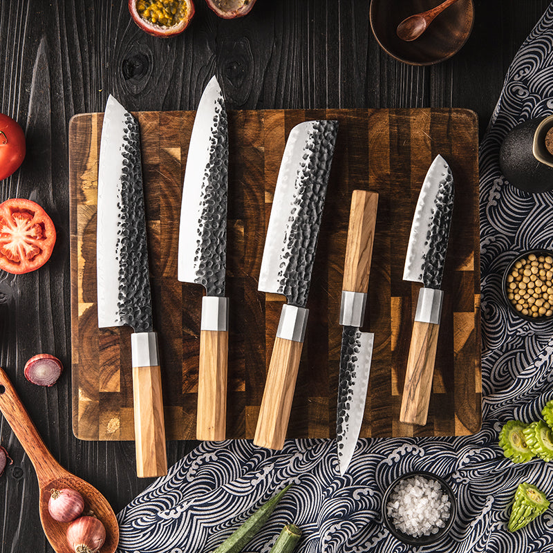 Bergenhof: Kenji 5-Piece Japanese AUS10 Damascus Kitchen Knife Set